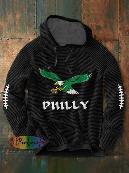 Men’s Football Fans Lovers Gameday Casual Waffle Hoodie Black / S