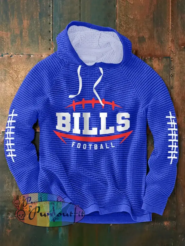 Men’s Football Fans Lovers Gameday Casual Waffle Hoodie Blue / S