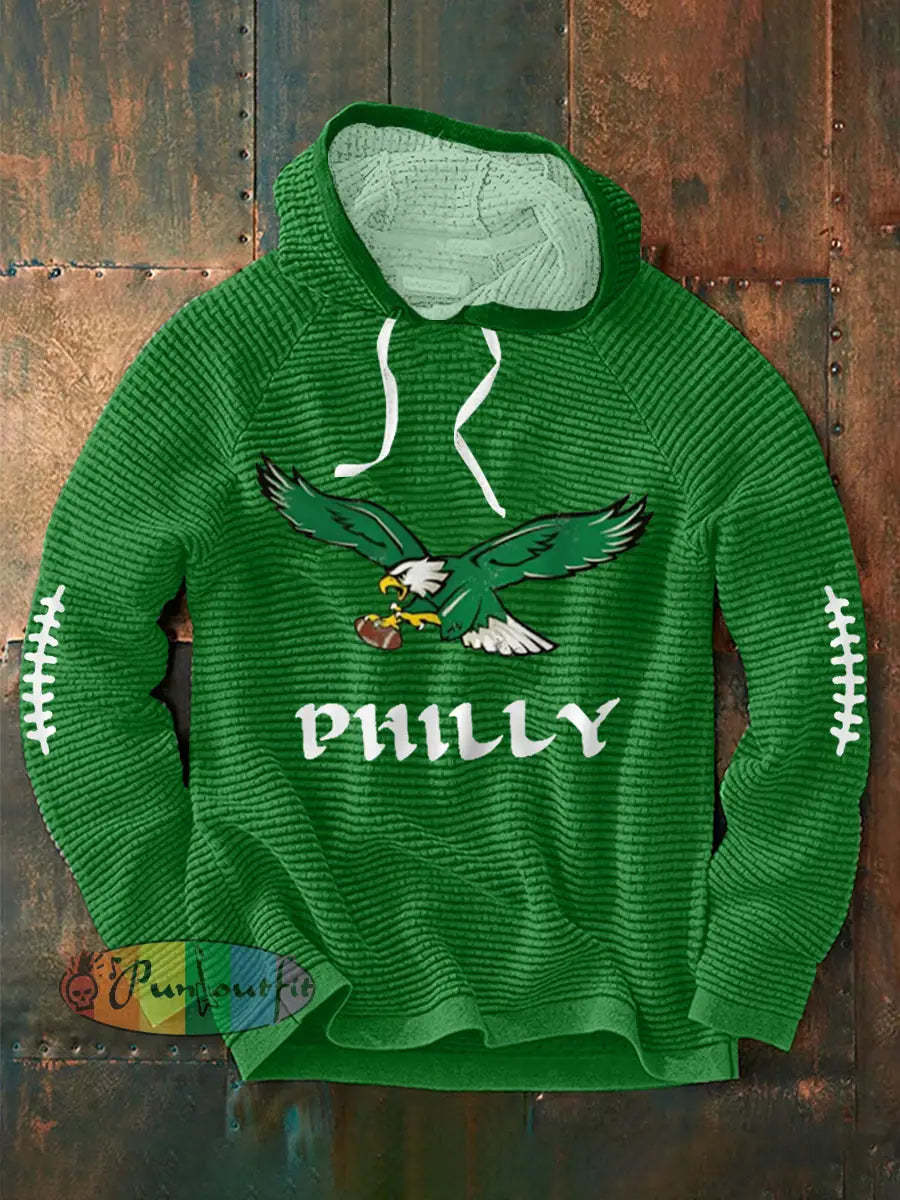 Men’s Football Fans Lovers Gameday Casual Waffle Hoodie Green / S