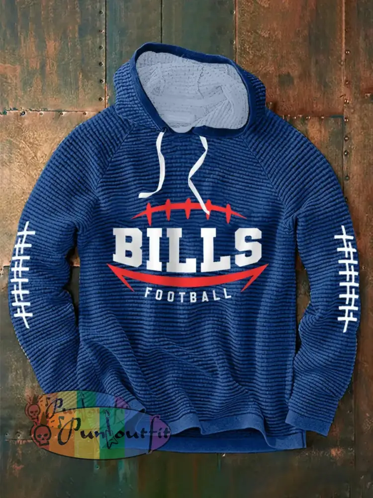 Men’s Football Fans Lovers Gameday Casual Waffle Hoodie Navy Blue / S