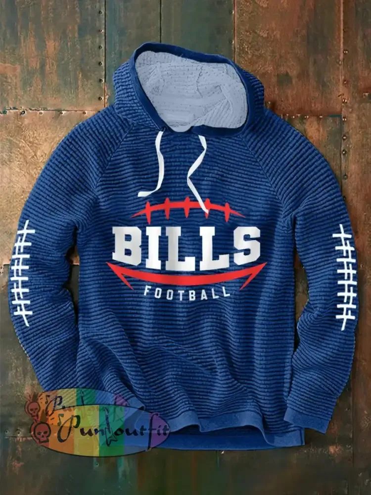 Men’s Football Fans Lovers Gameday Casual Waffle Hoodie Navy Blue / S