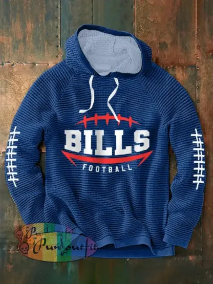 Men’s Football Fans Lovers Gameday Casual Waffle Hoodie Navy Blue / S