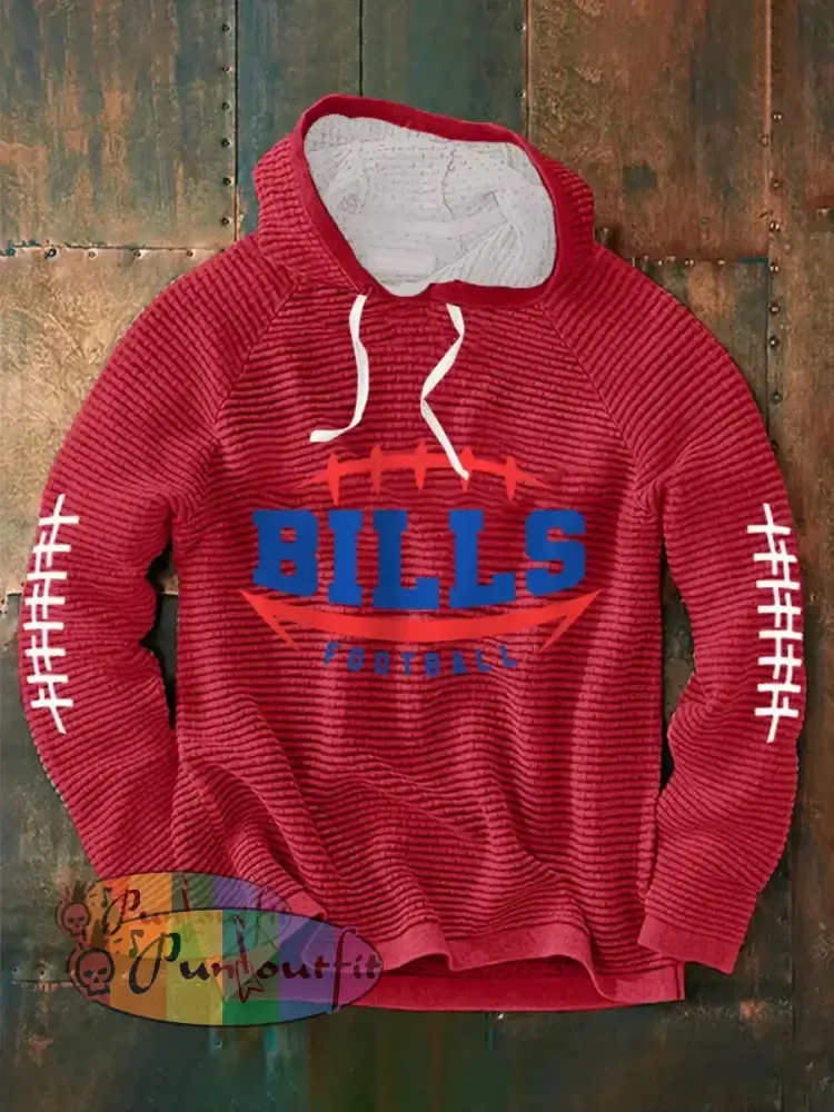 Men’s Football Fans Lovers Gameday Casual Waffle Hoodie Red / S