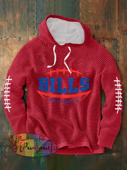 Men’s Football Fans Lovers Gameday Casual Waffle Hoodie Red / S