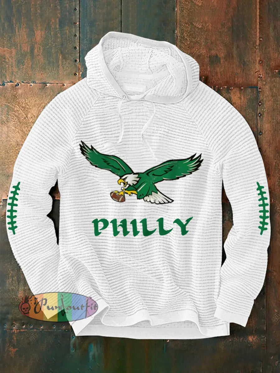 Men’s Football Fans Lovers Gameday Casual Waffle Hoodie White / S