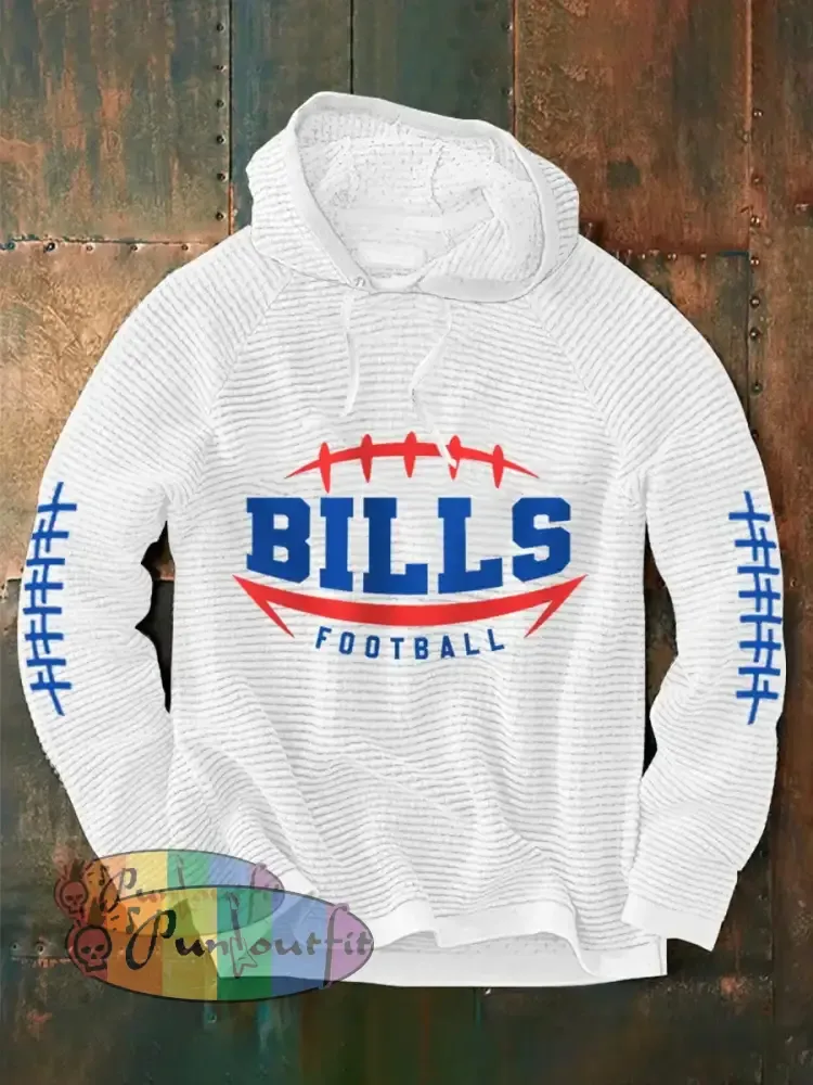 Men’s Football Fans Lovers Gameday Casual Waffle Hoodie White / S