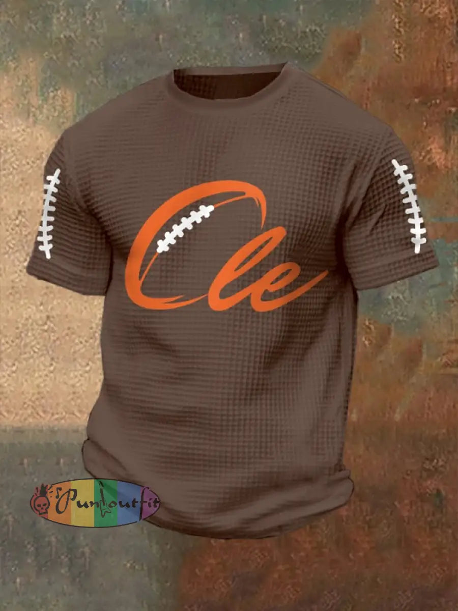 Men’s Football Fans Lovers Gameday Casual Waffle Short Sleeve Brown / S