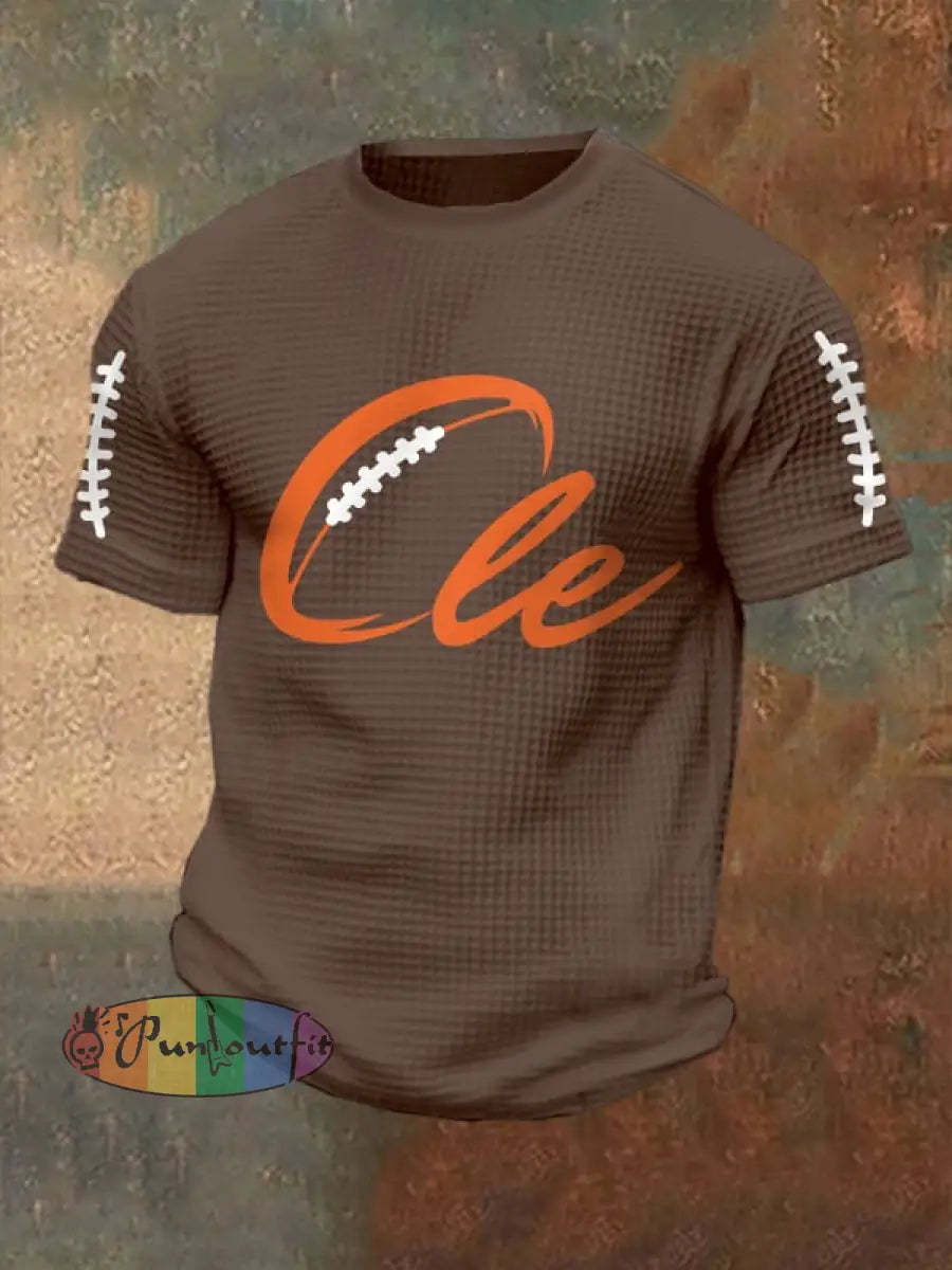 Men’s Football Fans Lovers Gameday Casual Waffle Short Sleeve Brown / S