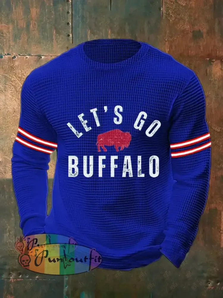 Men’s Football Fans Lovers Gameday Casual Waffle Top Blue / S