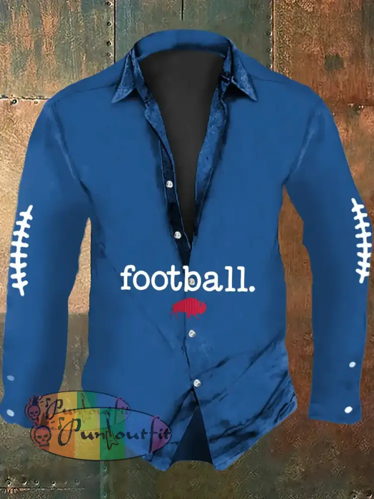 Men’s Football Lover Buffalo Print Casual Long Sleeve Shirt Blue / S