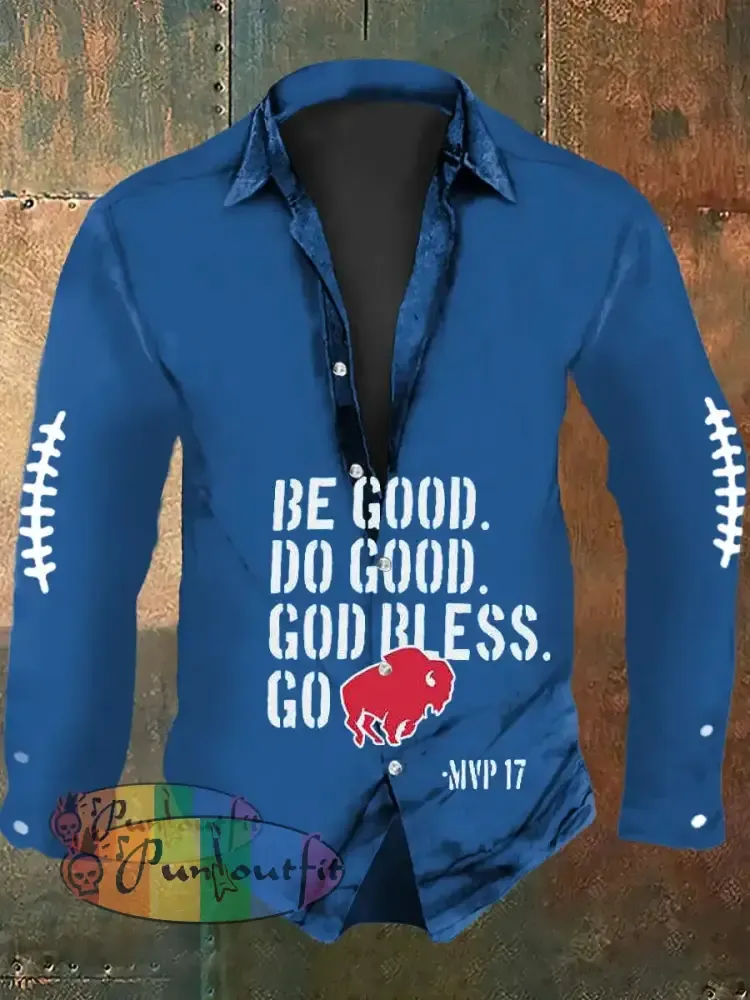 Men’s Football Lover Buffalo Print Casual Long Sleeve Shirt Blue / S