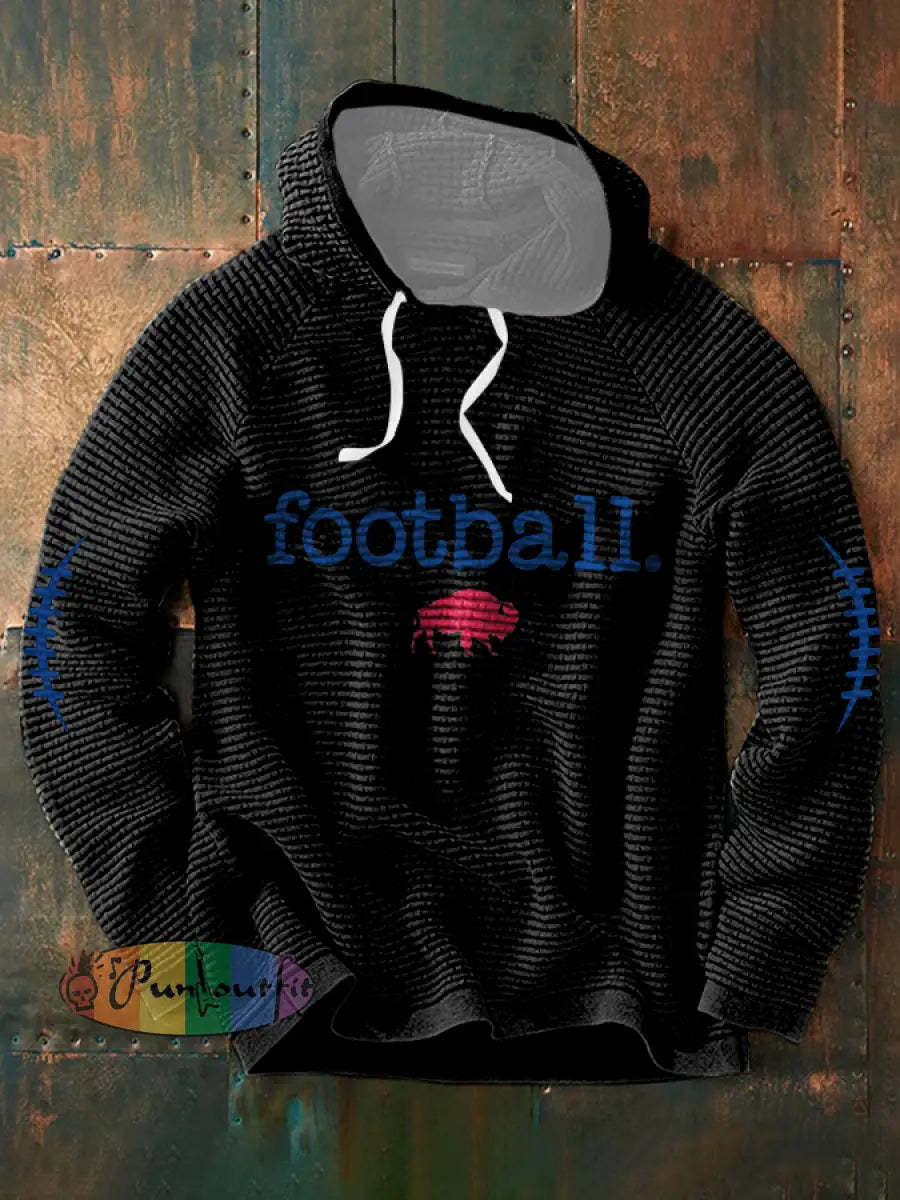 Men’s Football Lover Buffalo Printed Hoodie Black / S