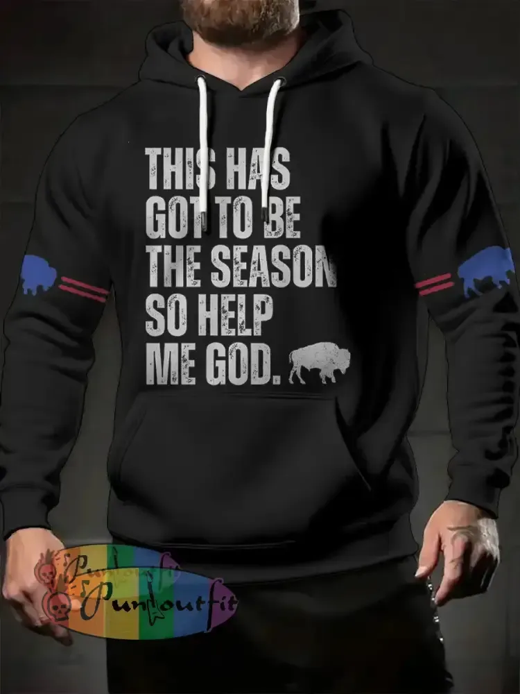 Men’s Football Lover Buffalo Printed Hoodie Black / S