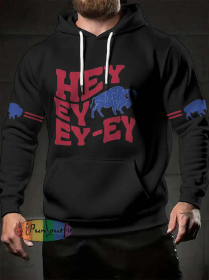 Men’s Football Lover Buffalo Printed Hoodie Black / S