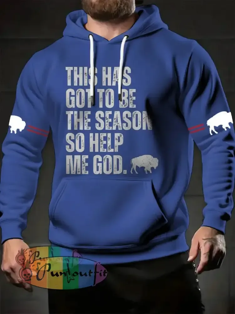Men’s Football Lover Buffalo Printed Hoodie Blue / S