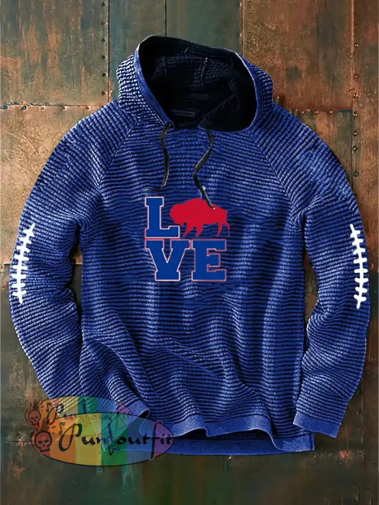 Men’s Football Lover Buffalo Printed Hoodie Blue / S