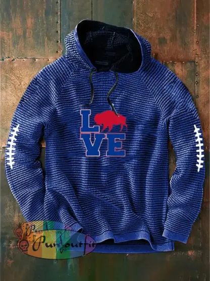 Men’s Football Lover Buffalo Printed Hoodie Blue / S