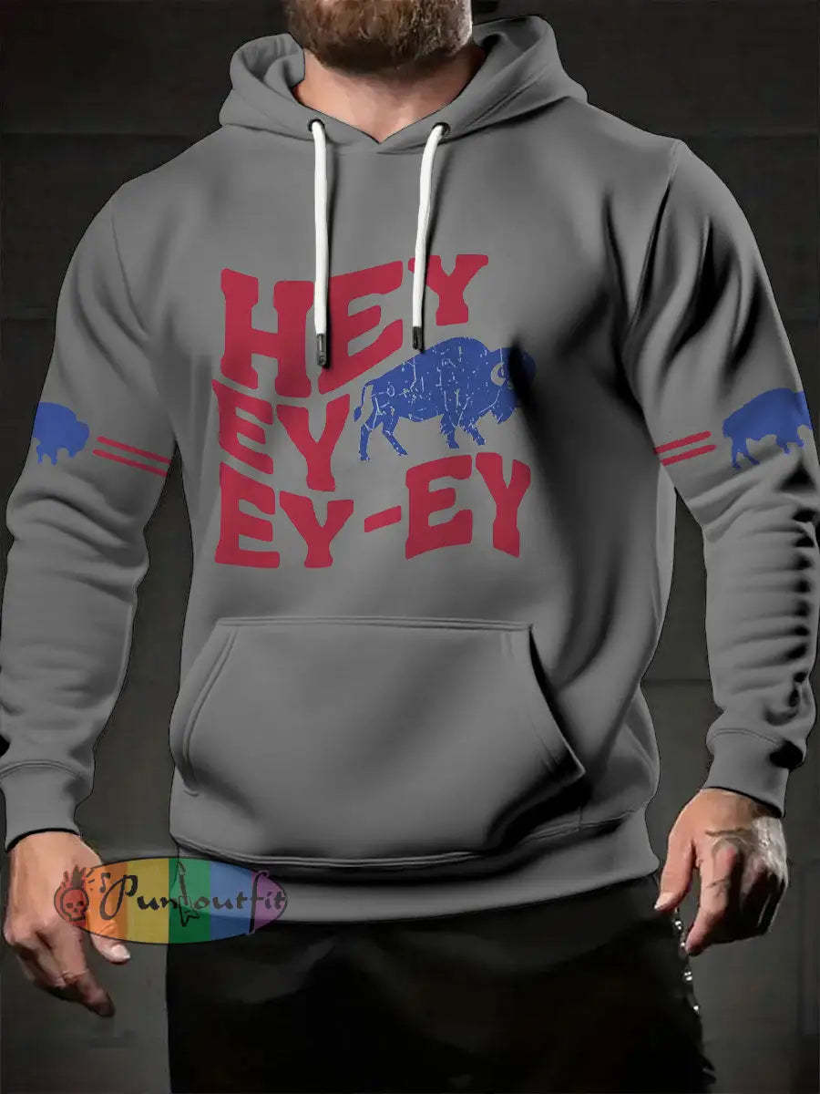 Men’s Football Lover Buffalo Printed Hoodie Gray / S