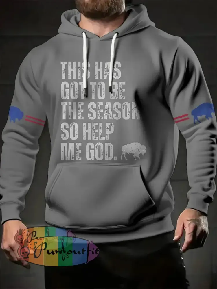 Men’s Football Lover Buffalo Printed Hoodie Gray / S