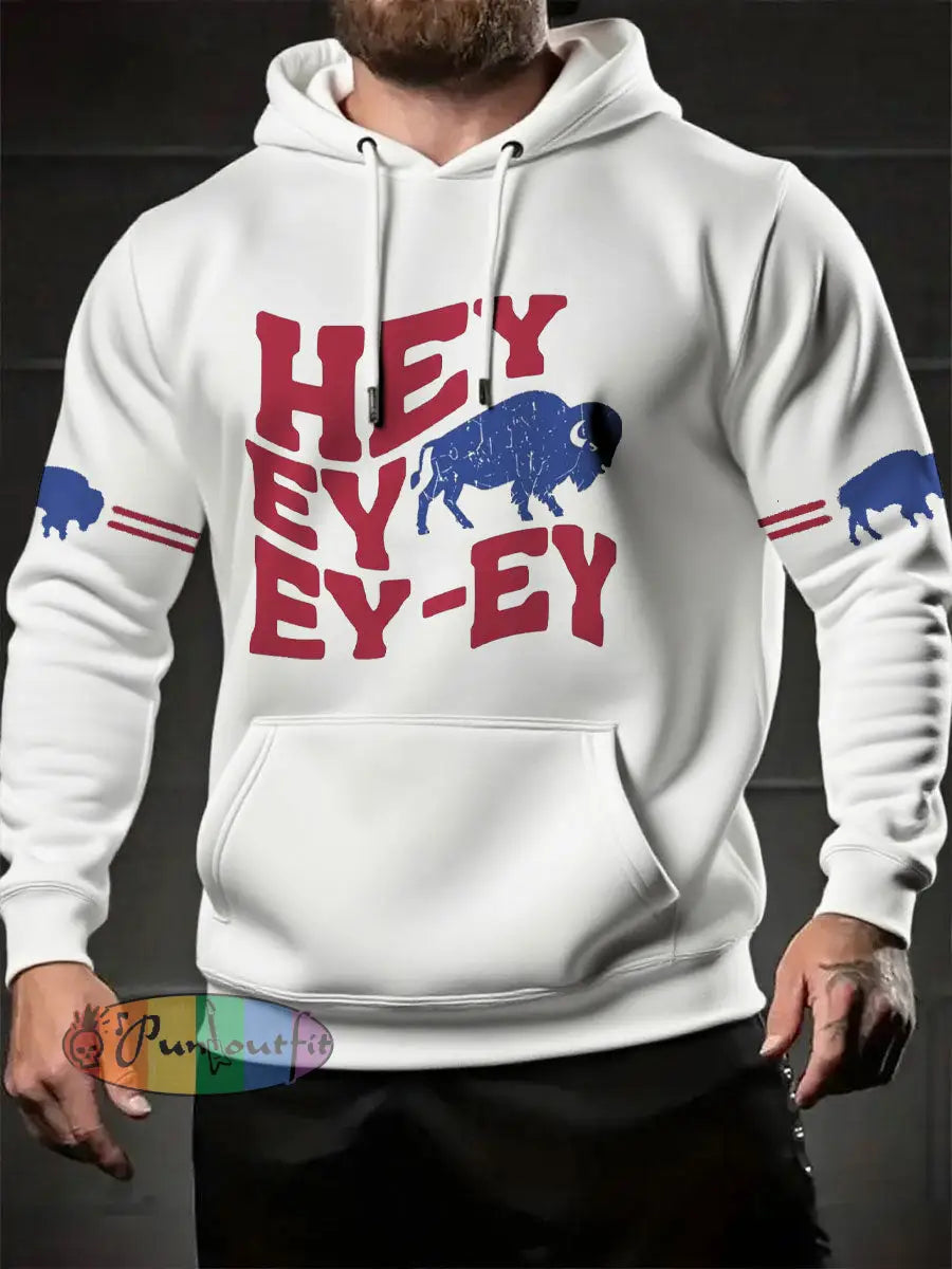 Men’s Football Lover Buffalo Printed Hoodie White / S