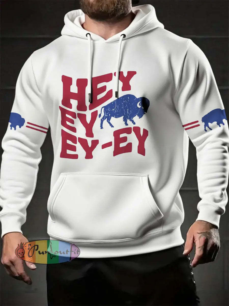 Men’s Football Lover Buffalo Printed Hoodie White / S