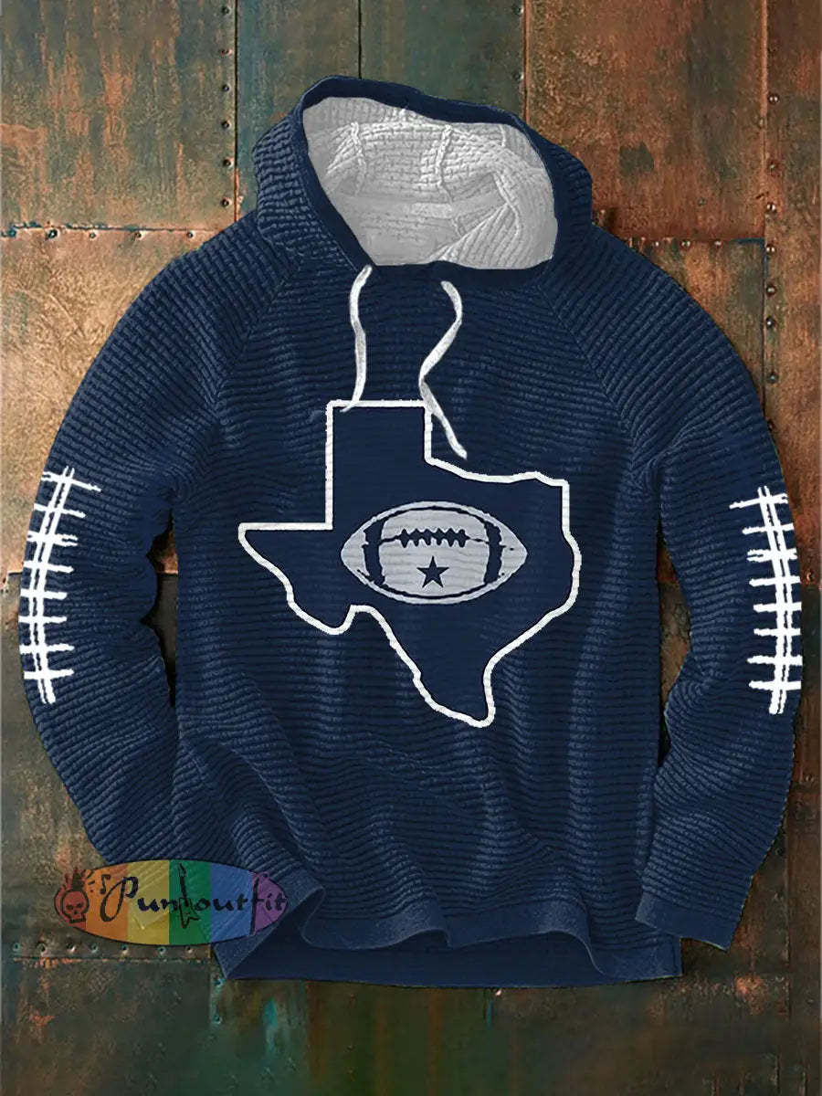 Men’s Football Print Casual Hoodie Navy Blue / S