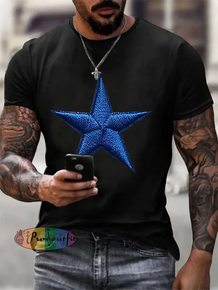 Men’s Football Print Casual T Shirt Black / S