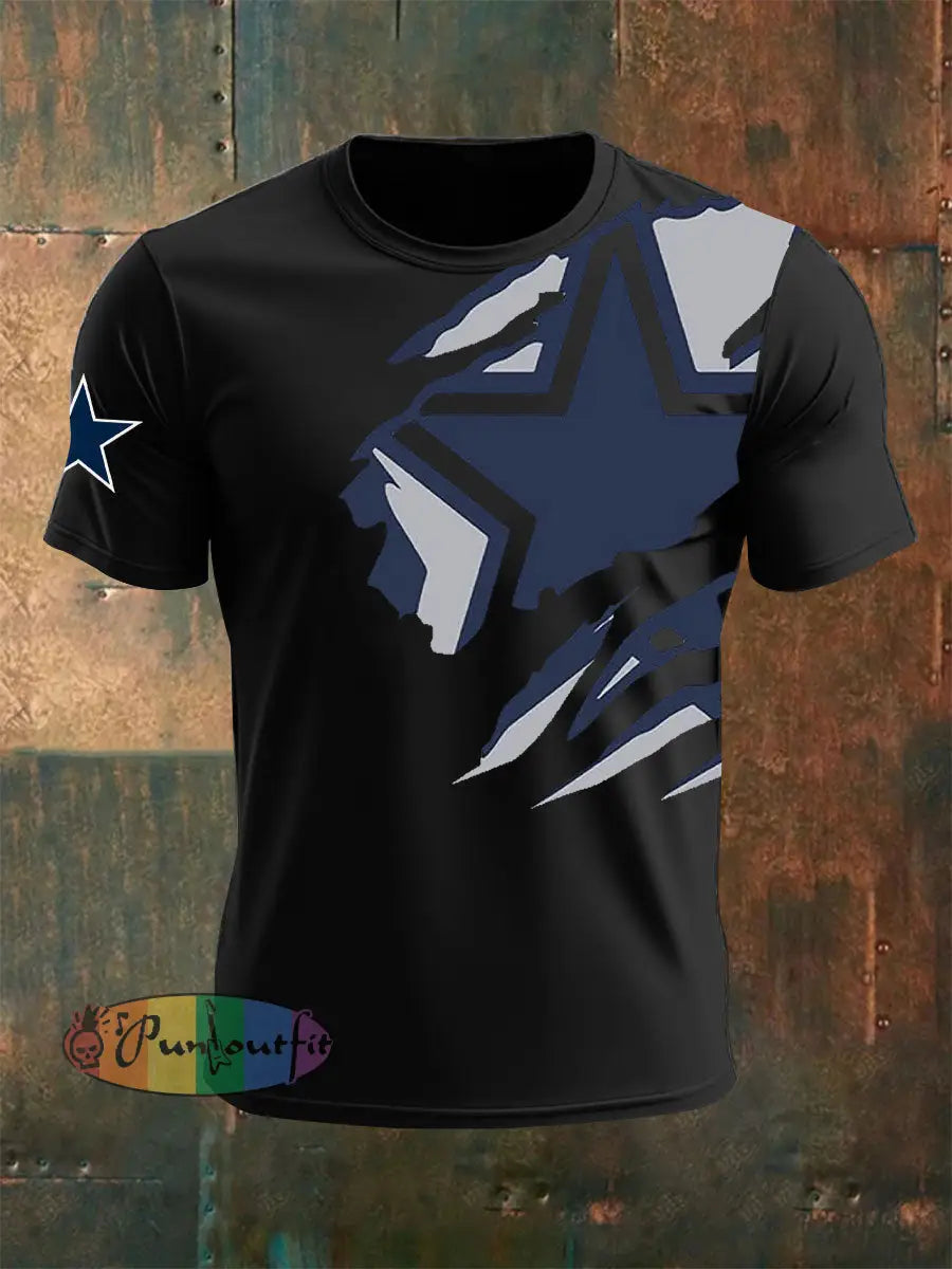 Men’s Football Print Casual T Shirt Black / S