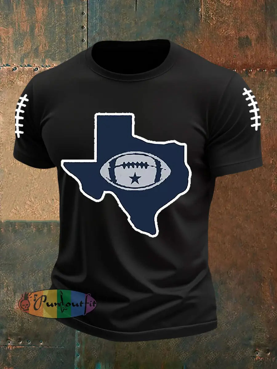 Men’s Football Print Casual T Shirt Black / S