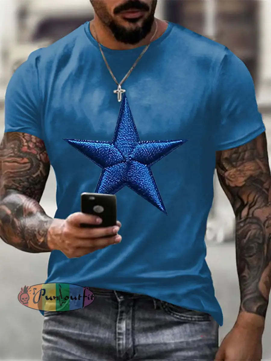 Men’s Football Print Casual T Shirt Blue / S