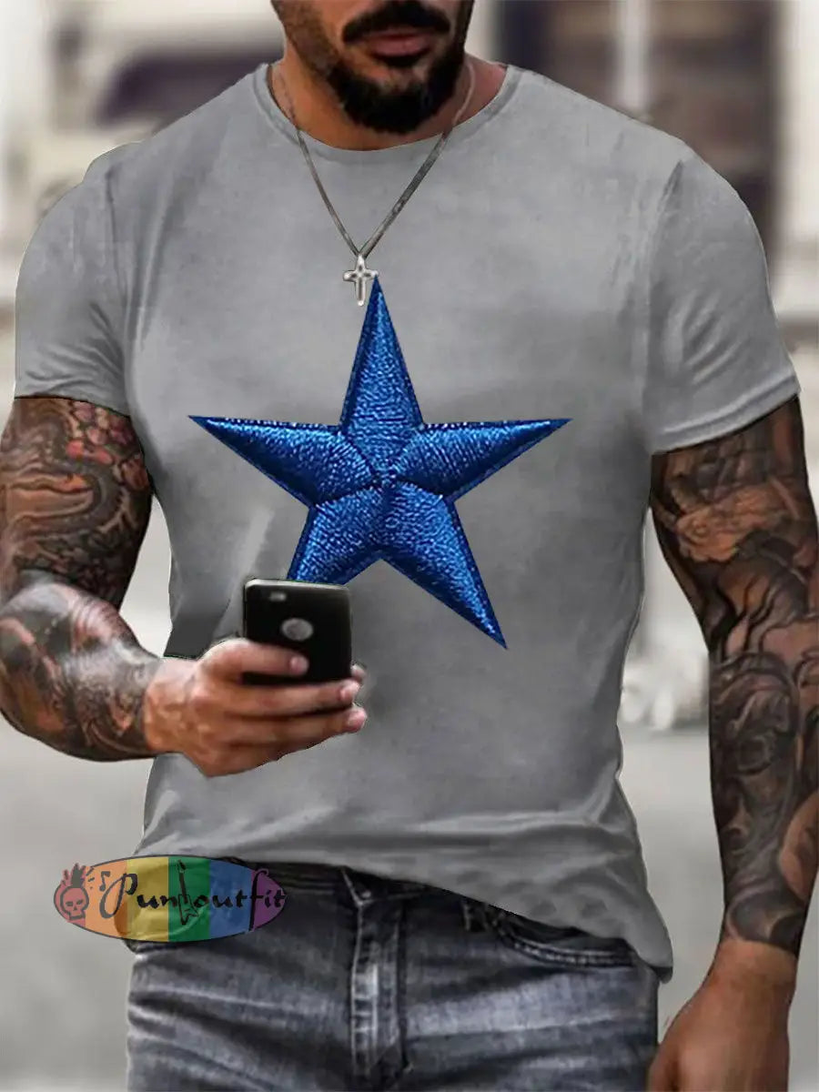 Men’s Football Print Casual T Shirt Light Gray / S