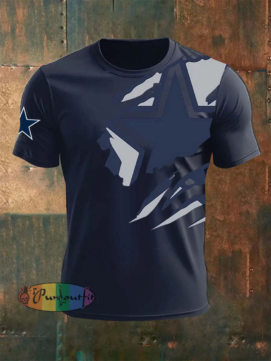 Men’s Football Print Casual T Shirt Navy Blue / S