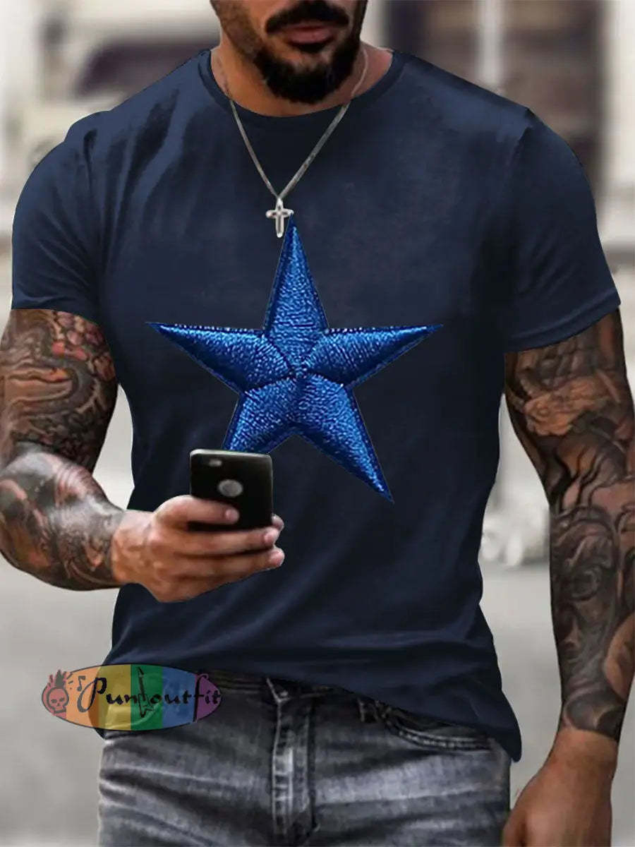 Men’s Football Print Casual T Shirt Navy Blue / S
