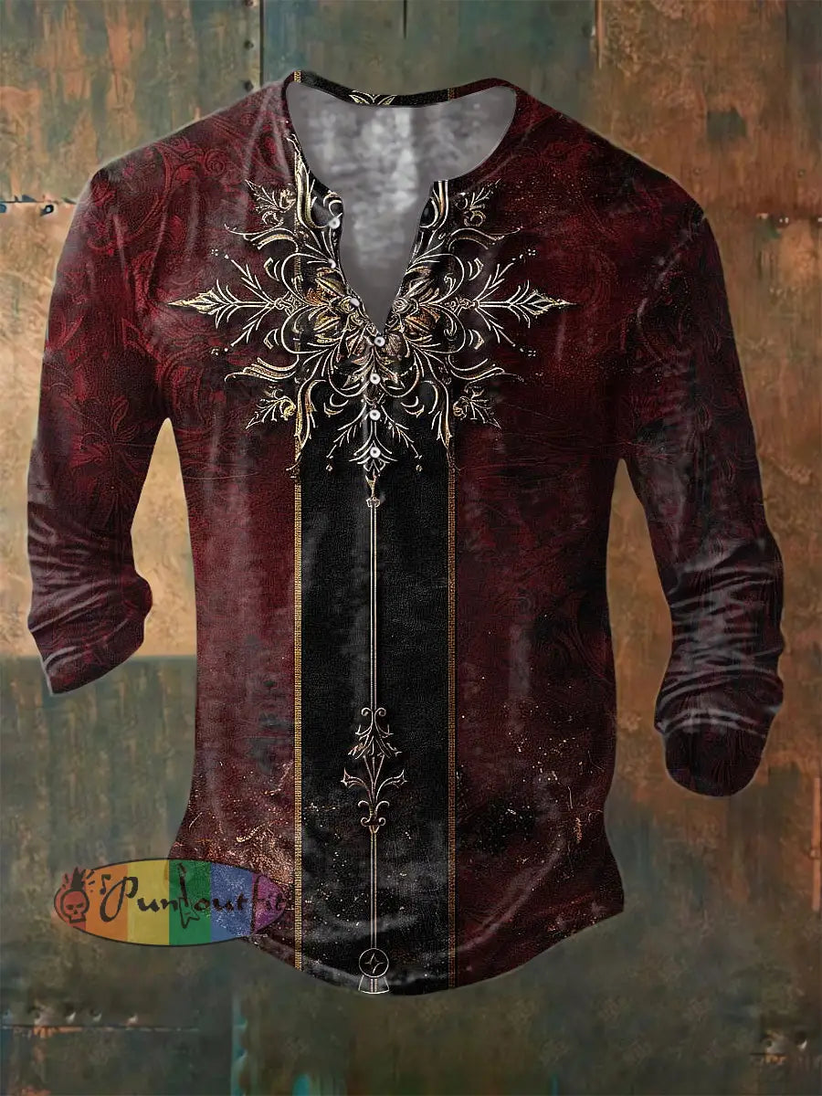 Men’s ice cream Cotton Summer Casual Beach Shirt long Sleeve Wine Red / S