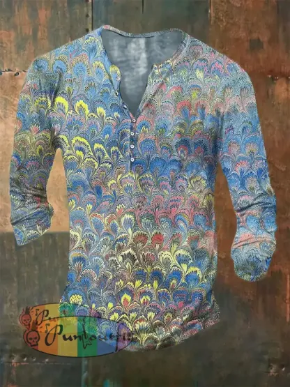 Men’s ice cream Cotton Summer Casual Colorful Print Beach Shirt long Sleeve Light Blue / S