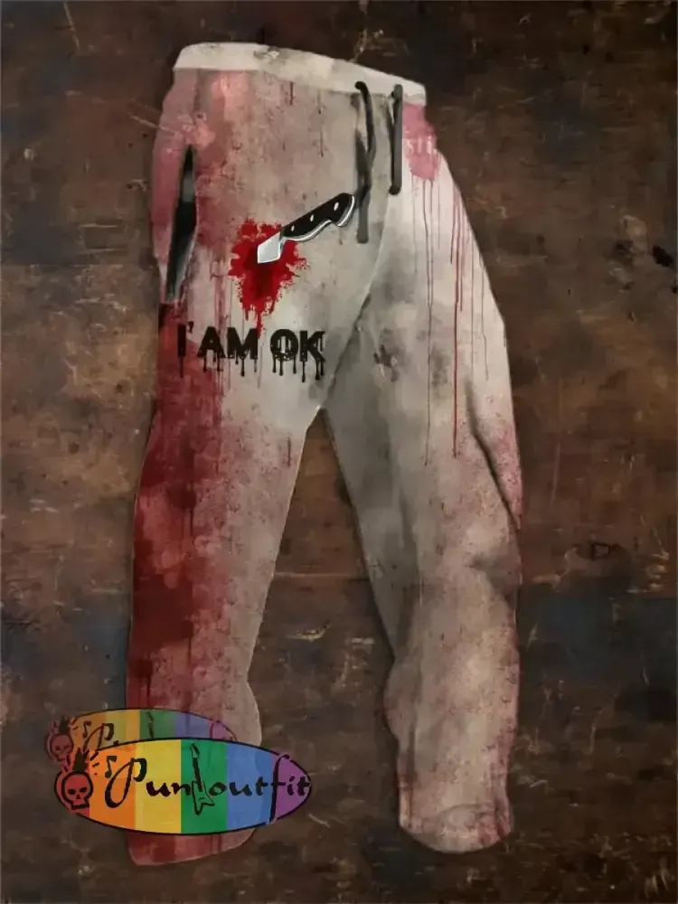 Men’s Im Ok Halloween Blood Splatter Print Sweatpants Picture 1 / S Shorts