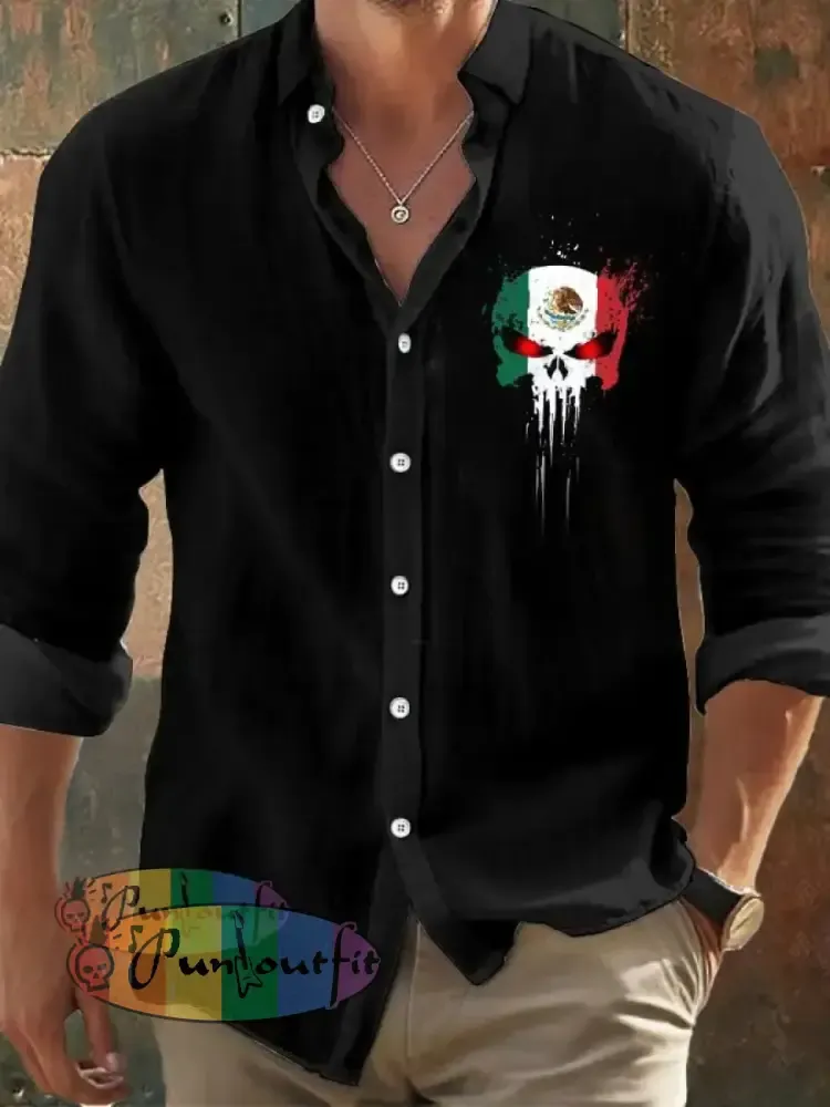 Men’s Mexican Independence Day And Skull Faith Long Sleeve Shirt As Shown / S Hot