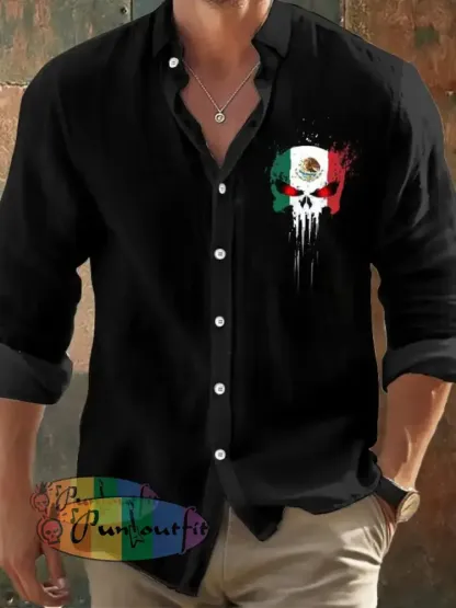 Men’s Mexican Independence Day And Skull Faith Long Sleeve Shirt As Shown / S Hot