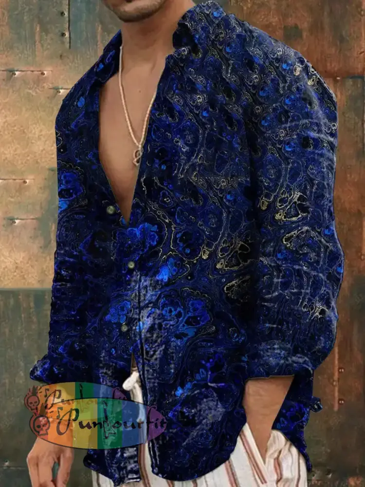 Men’s Outdoor Vintage Gothic Abstract Colorful Ripple Pattern Casual Cotton Long Sleeve Shirt