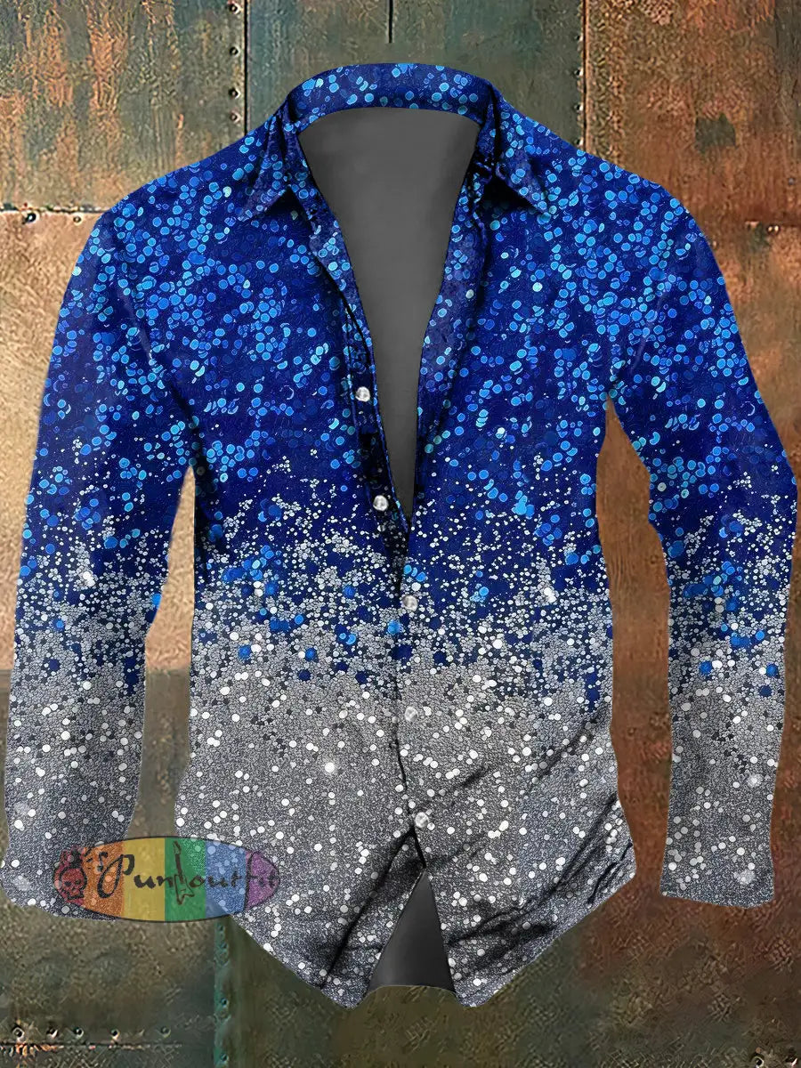 Men’s Psychedelic Cross Print Casual Long Sleeved Shirt Blue / S