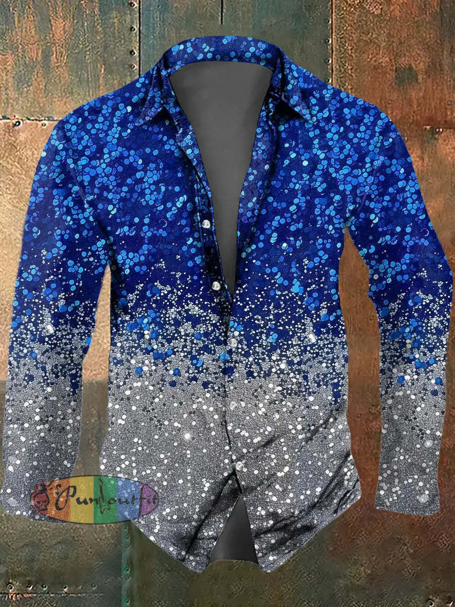 Men’s Psychedelic Cross Print Casual Long Sleeved Shirt Blue / S