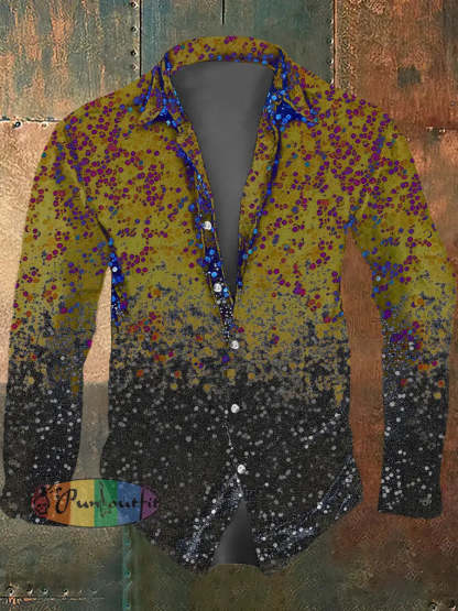 Men’s Psychedelic Cross Print Casual Long Sleeved Shirt Khaki / S