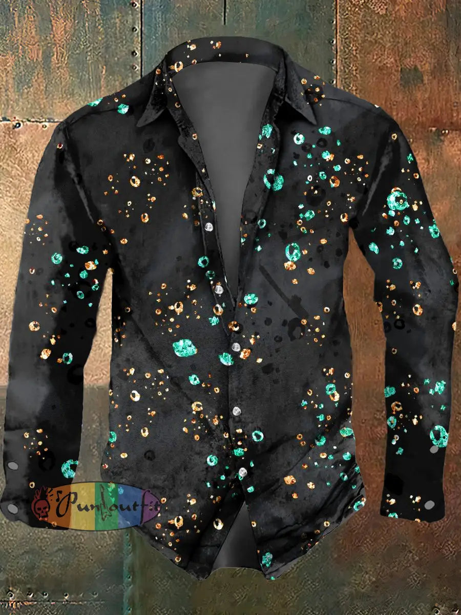 Men’s Psychedelic Print Casual Long Sleeved Shirt Black / S