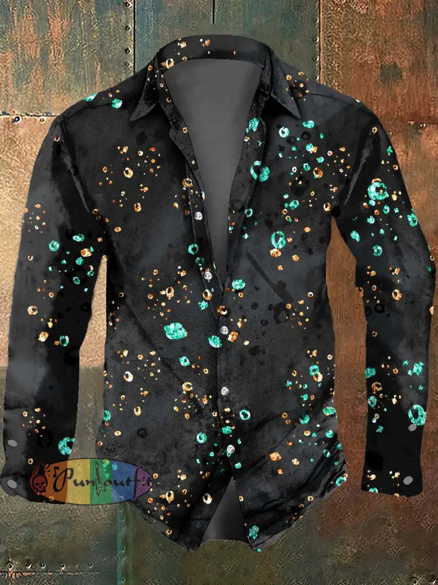 Men’s Psychedelic Print Casual Long Sleeved Shirt Black / S