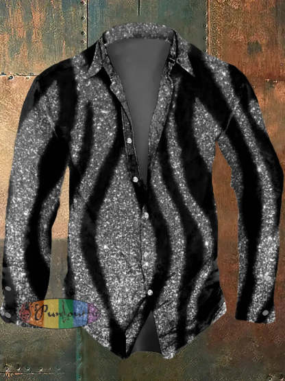 Men’s Psychedelic Print Casual Long Sleeved Shirt Bright Black / S