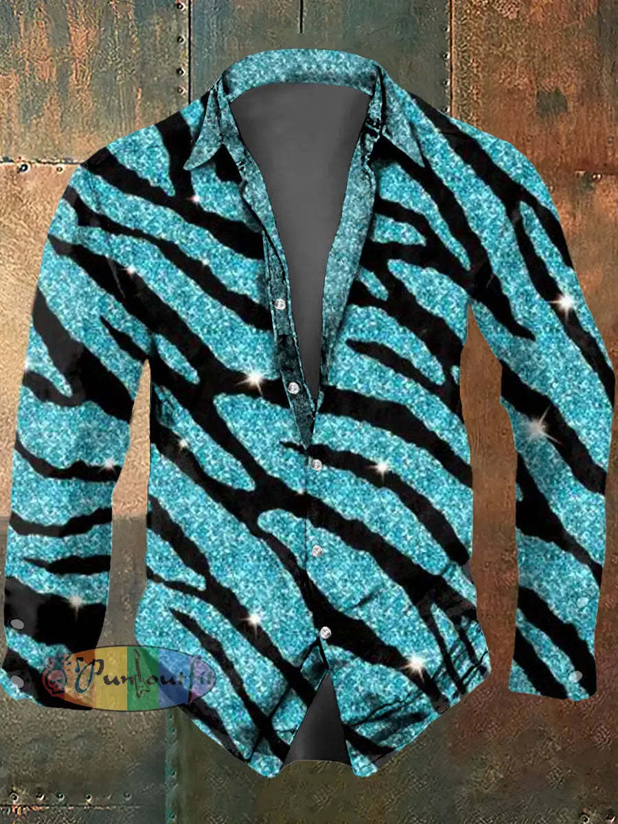 Men’s Psychedelic Print Casual Long Sleeved Shirt Lake Green / S