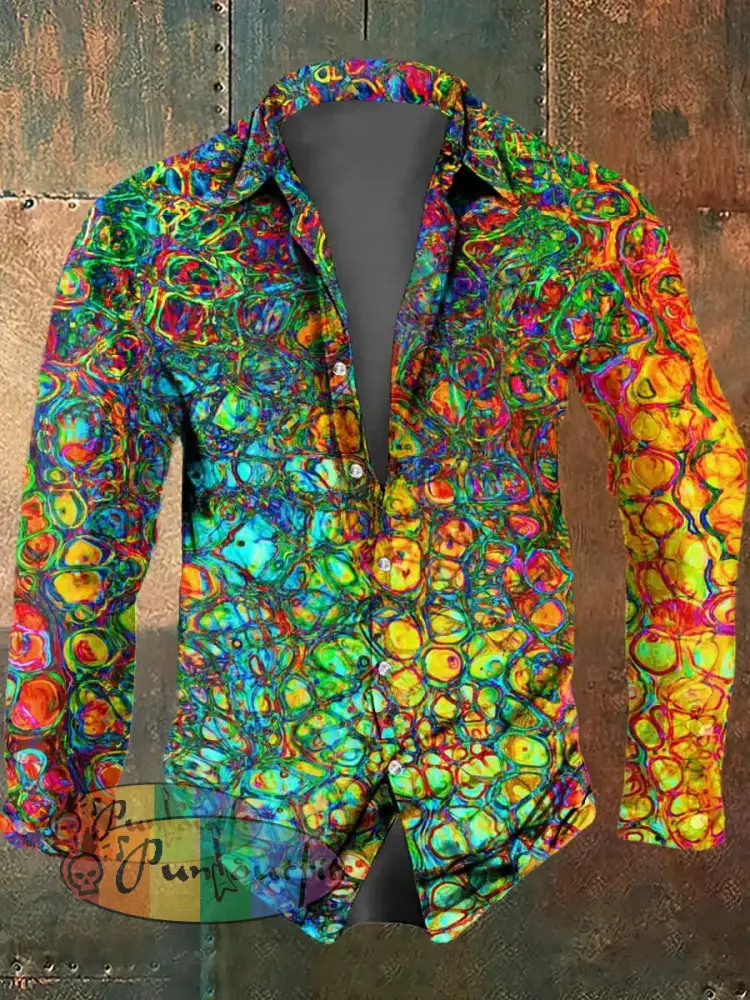 Men’s Psychedelic Print Casual Long Sleeved Shirt Multicolour / S