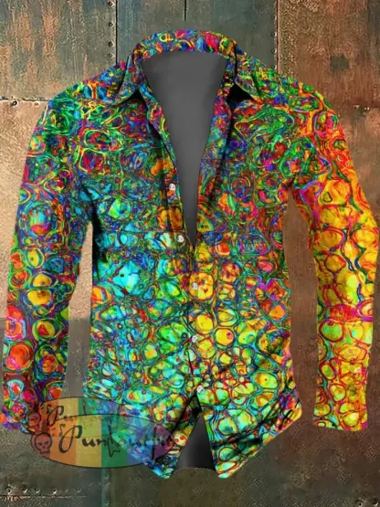 Men’s Psychedelic Print Casual Long Sleeved Shirt Multicolour / S