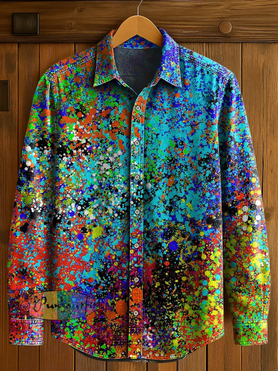 Men’s Psychedelic Print Casual Long Sleeved Shirt Multicolour / S