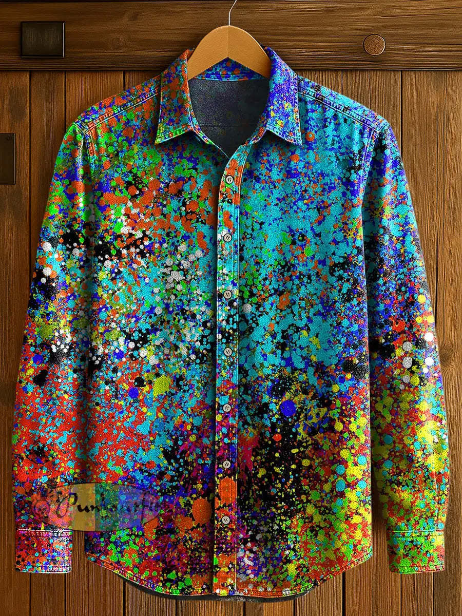 Men’s Psychedelic Print Casual Long Sleeved Shirt Multicolour / S